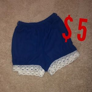 Blue lace trimmed shorts